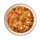 Anelletti al forno on stoneware bowl with Bread Crumbs, Eggplant, mozzarella