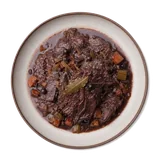 Brasato al Barolo on stoneware bowl with Bay Leaf, Beef Chuck, Carrot