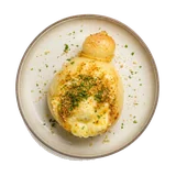 Caciocavallo farcito on stoneware bowl with Bread Crumbs, Caciocavallo, Egg