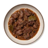 Carbonade on stoneware bowl with Bay Leaf, Beef Broth, Beef Chuck