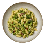 Cavatelli con broccoli on stoneware bowl with Anchovy, Broccoli, Cavatelli