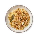 Ciceri e tria on stoneware bowl with Bay Leaf, Chickpea, Garlic