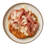 Cotoletta alla bolognese on stoneware bowl with Bread Crumbs, Butter, Egg