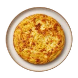 Frittata di maccheroni on stoneware bowl with Egg, mozzarella, Olive Oil