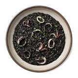 Squid ink risotto, plated