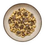Lumachine alle Schegginese on stoneware bowl with Anchovy, Black Truffle, Butter