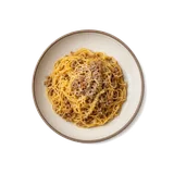 Maccheroncini di Campofilone on stoneware bowl with Butter, Egg Pasta, Olive Oil