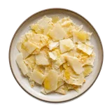 Pecorino sardo e pan carasau on stoneware bowl with Honey, Olive Oil, Pan Carasau