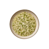 Risi e bisi on stoneware bowl with Broth, Butter, Onion
