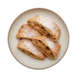 Strudel on stoneware bowl with Apple, Bread Crumbs, Butter