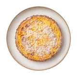 Torta Della Nonna on stoneware bowl with Almond, Butter, Custard