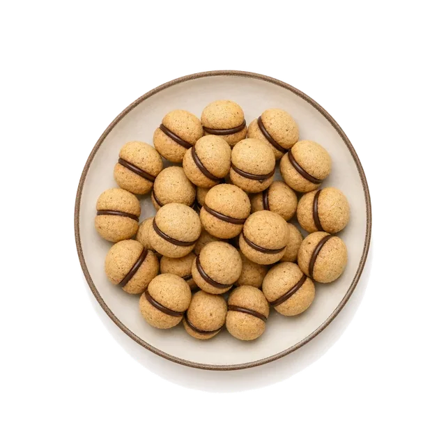 Baci di Dama on stoneware bowl with Almond, Almond Flour, Butter
