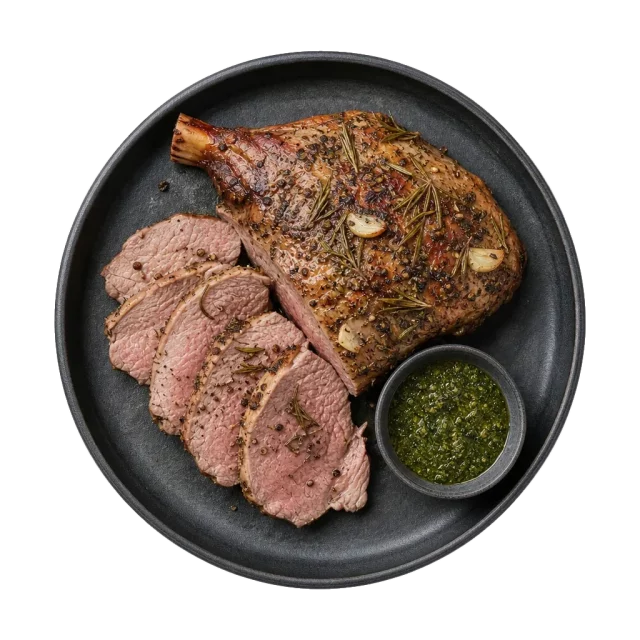 Roast Lamb with Mint Sauce, plated
