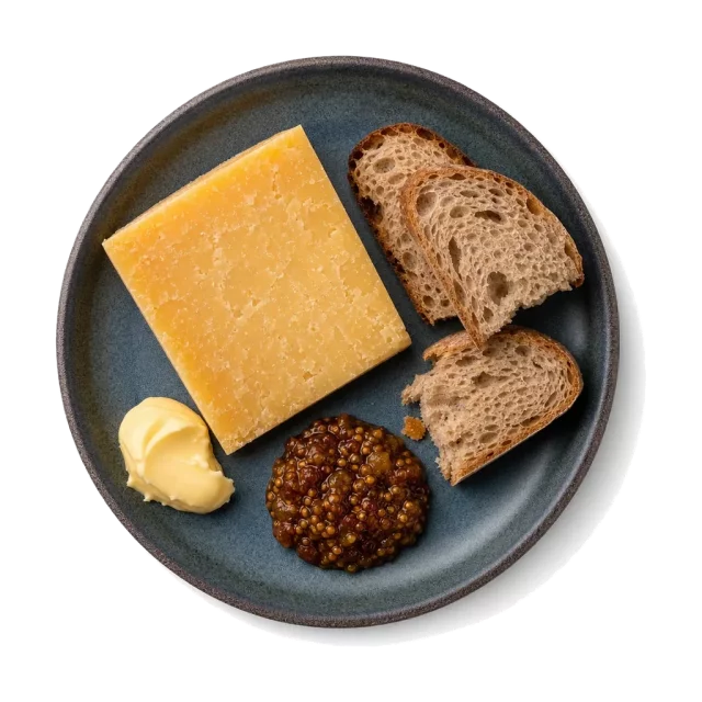 Strong cheddar cheese, plated