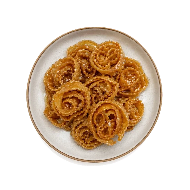 Cartellate on stoneware bowl with Cinnamon, Flour, Grape Must