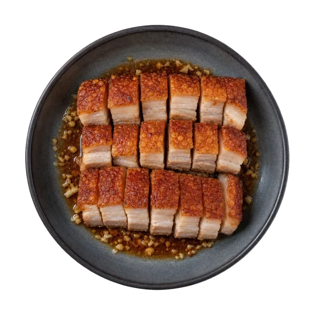 Crispy pork belly, plated