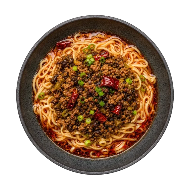 Dan dan noodles, plated
