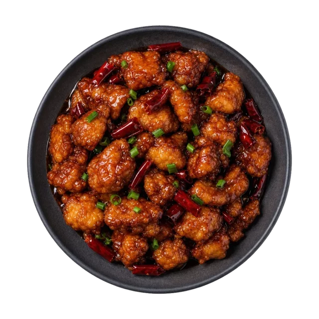 General Tso's chicken, plated