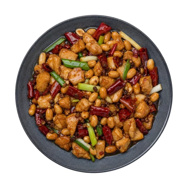 Kung pao chicken, plated