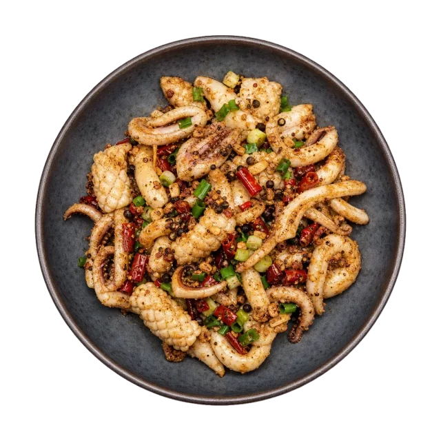 Salt and pepper squid, plated