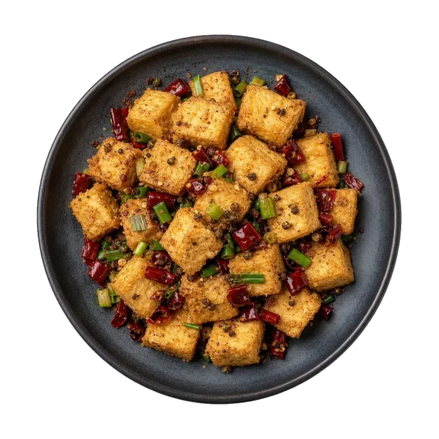 Salt and pepper tofu, plated