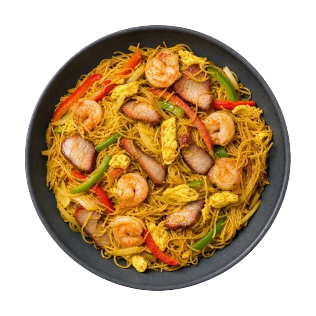 Singapore noodles, plated