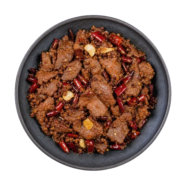 Szechuan beef, plated