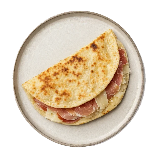 Crescia on stoneware plate with Egg, Flour, Lard
