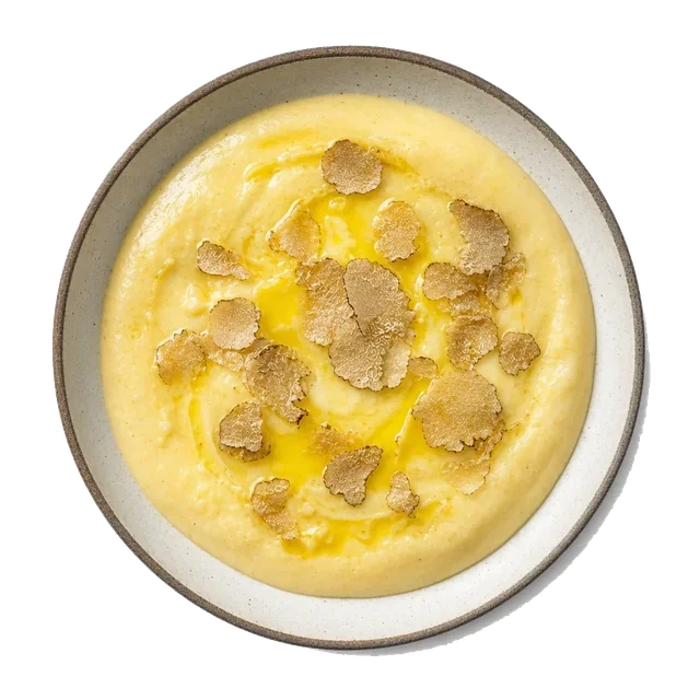 Fonduta on stoneware bowl with Butter, Egg Yolk, Fontina