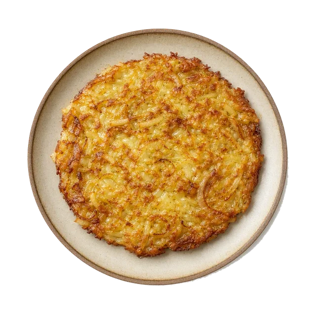 Frico on stoneware bowl with Butter, Montasio, Onion