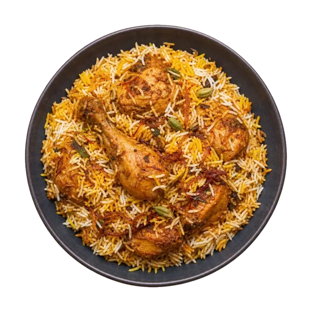Chicken biryani, plated