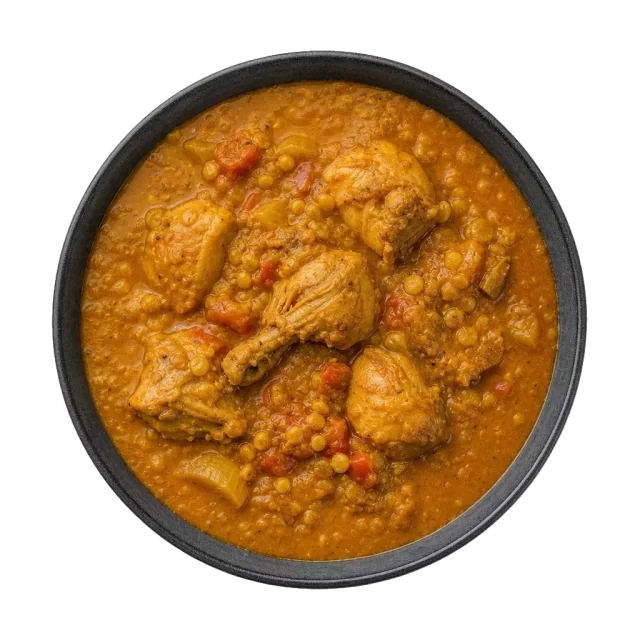 Chicken dhansak, plated