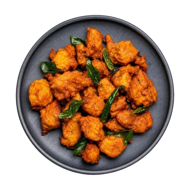 Chicken pakora, plated