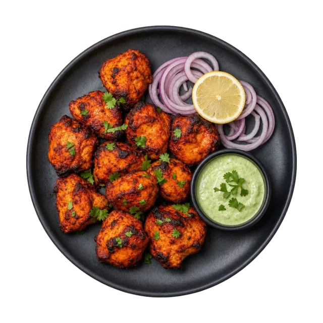 Chicken tikka, plated
