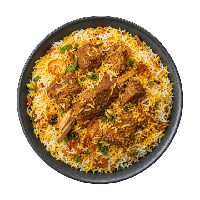 Hyderabadi biryani, plated