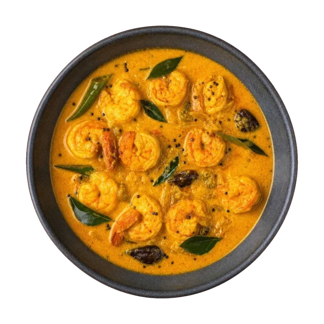 Kerala prawn curry, plated