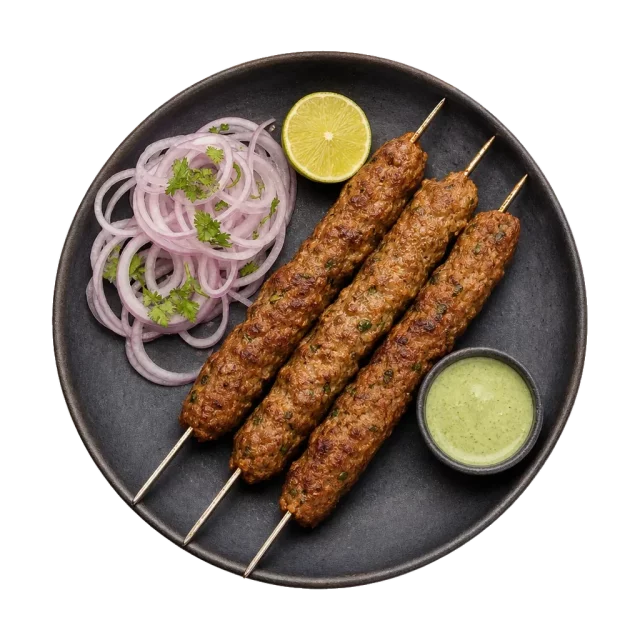 Lamb seekh kebab, plated