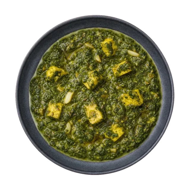 Palak paneer, plated