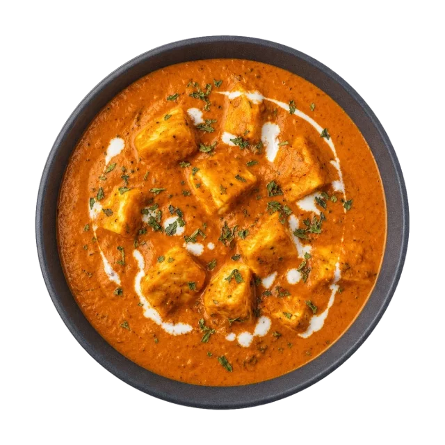 Paneer butter masala, plated