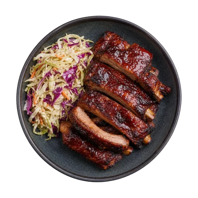 BBQ ribs, plated