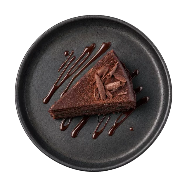 Chocolate cake, plated