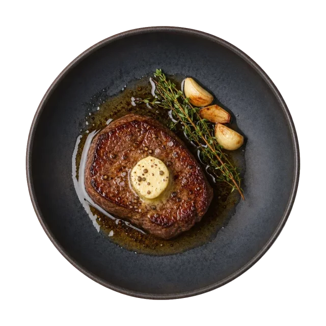 Fillet steak, plated