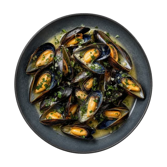 Mussels, plated