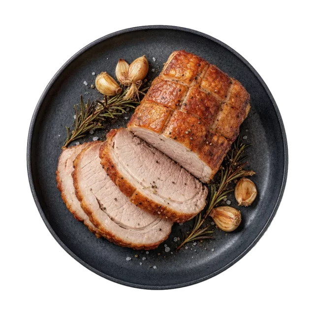 Roast pork, plated