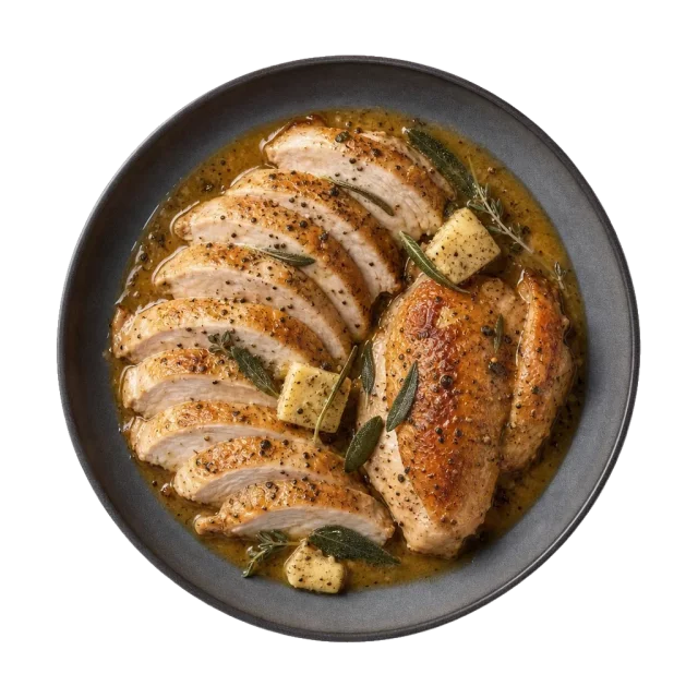 Roast turkey, plated