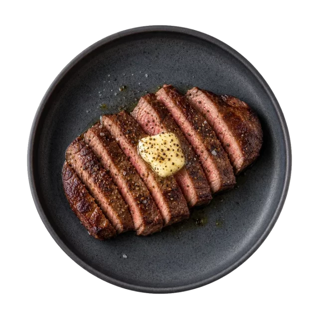 Sirloin steak, plated