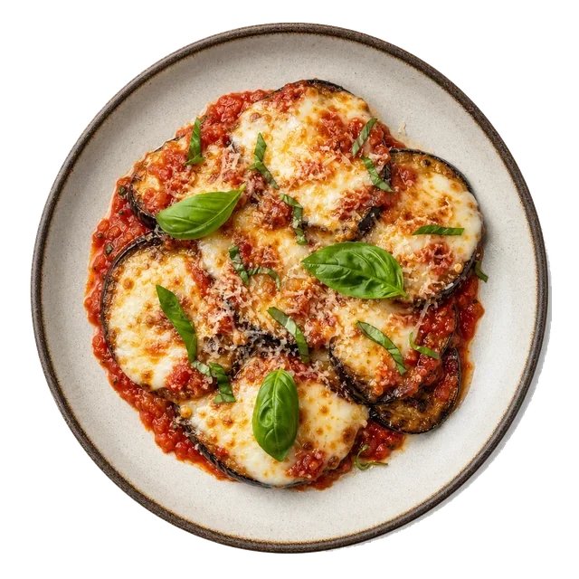 Eggplant parmesan, plated