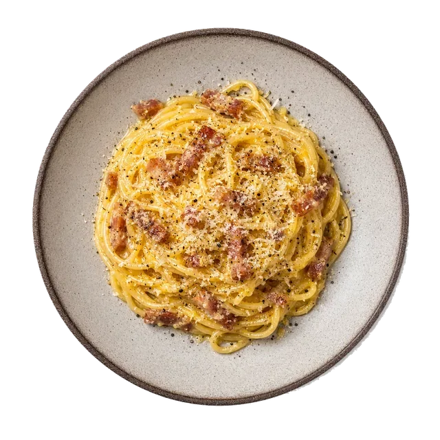 Pasta alla carbonara, plated
