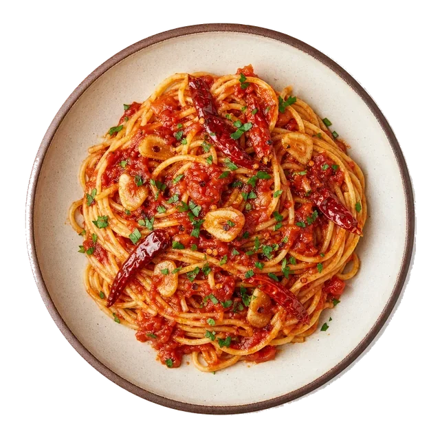 Pasta arrabbiata, plated