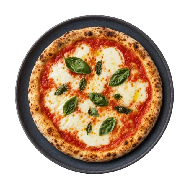 Pizza Margherita, plated
